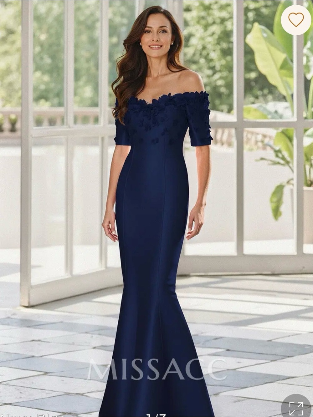 Navy Off-Shoulder Mermaid Wedding Dress